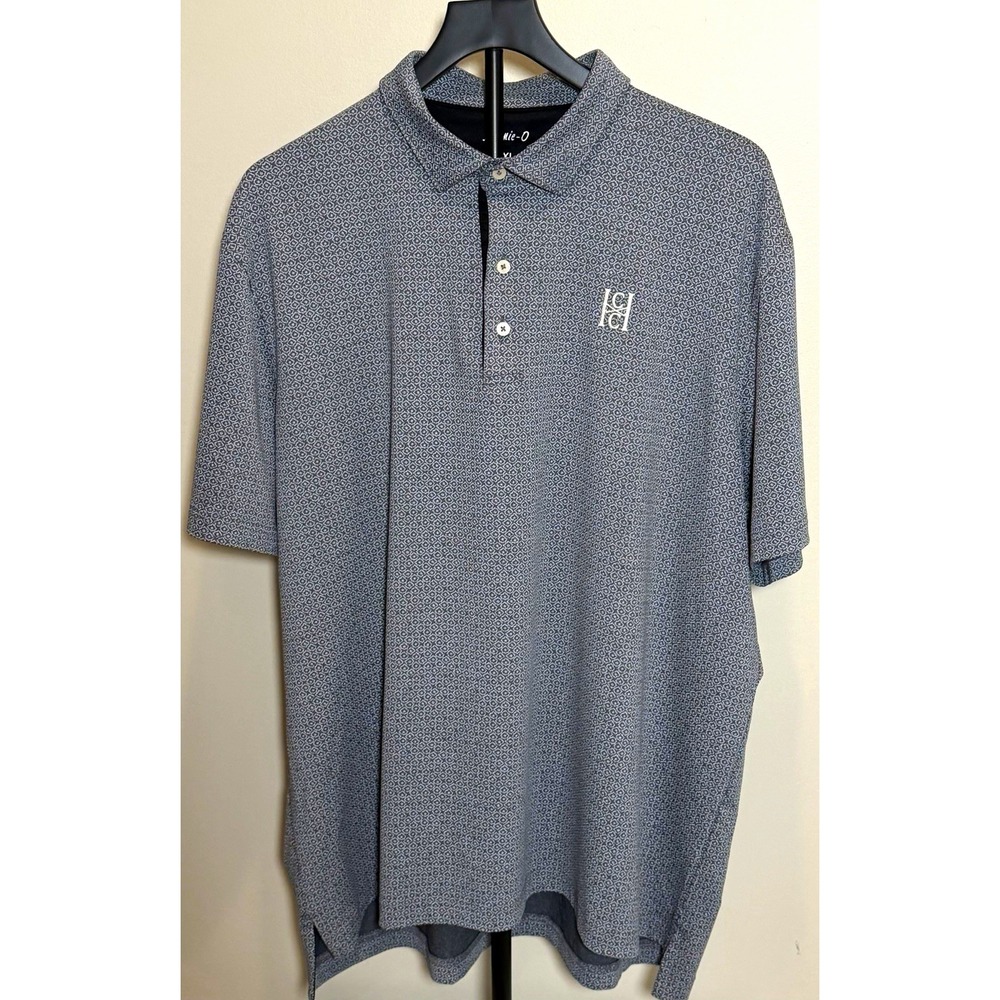 johnnie-O Gray Geometric Polo Shirt Men's 2XL Short Sleeve Stretch Logo